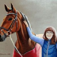Portrait with a favorite horse, pstels, 40x30 cm